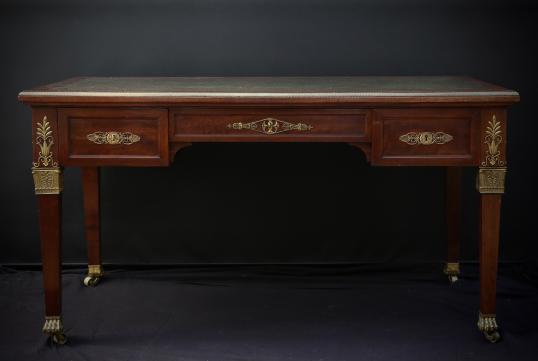 Large French Empire Red Walnut Bureau Plat