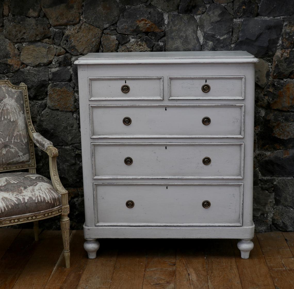 Large Painted Chest of Drawer with Swedish Ring Handles