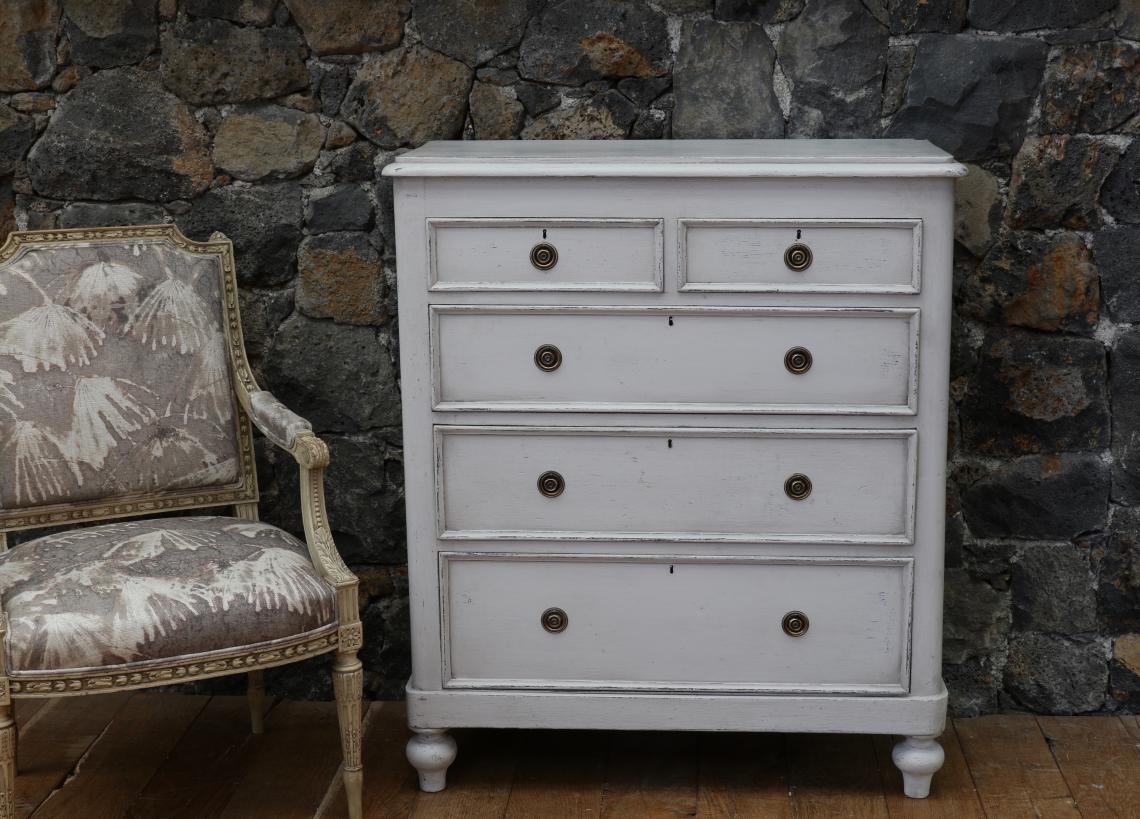 Large Painted Chest of Drawer with Swedish Ring Handles