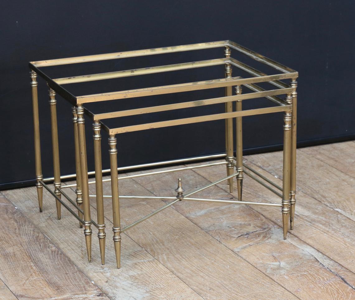 Nest of Brass Tables - French 1950