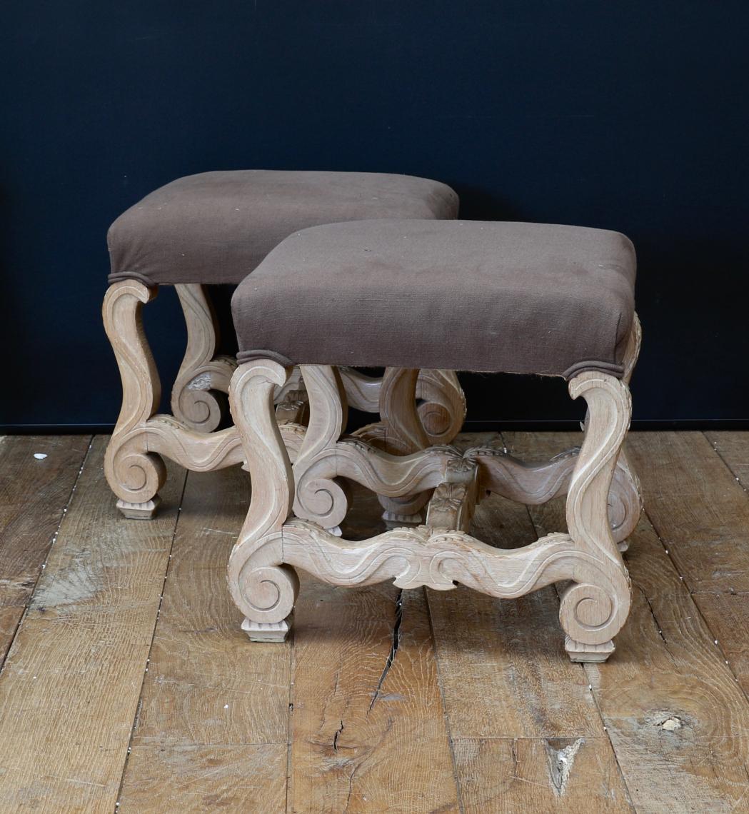 Pair of Bleached Louis XIV Style Footstools