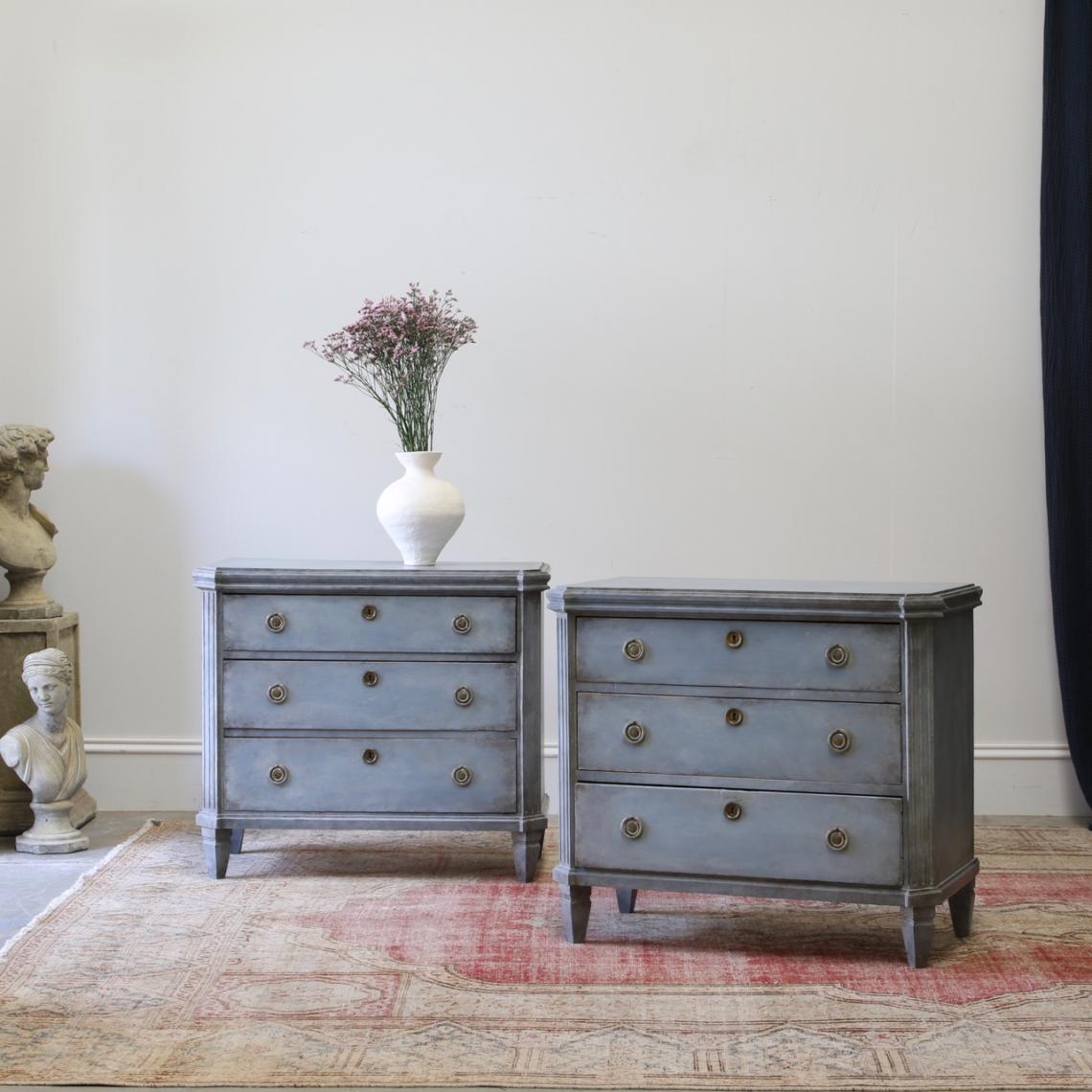 Pair of Nordic Blue Gustavian Chests
