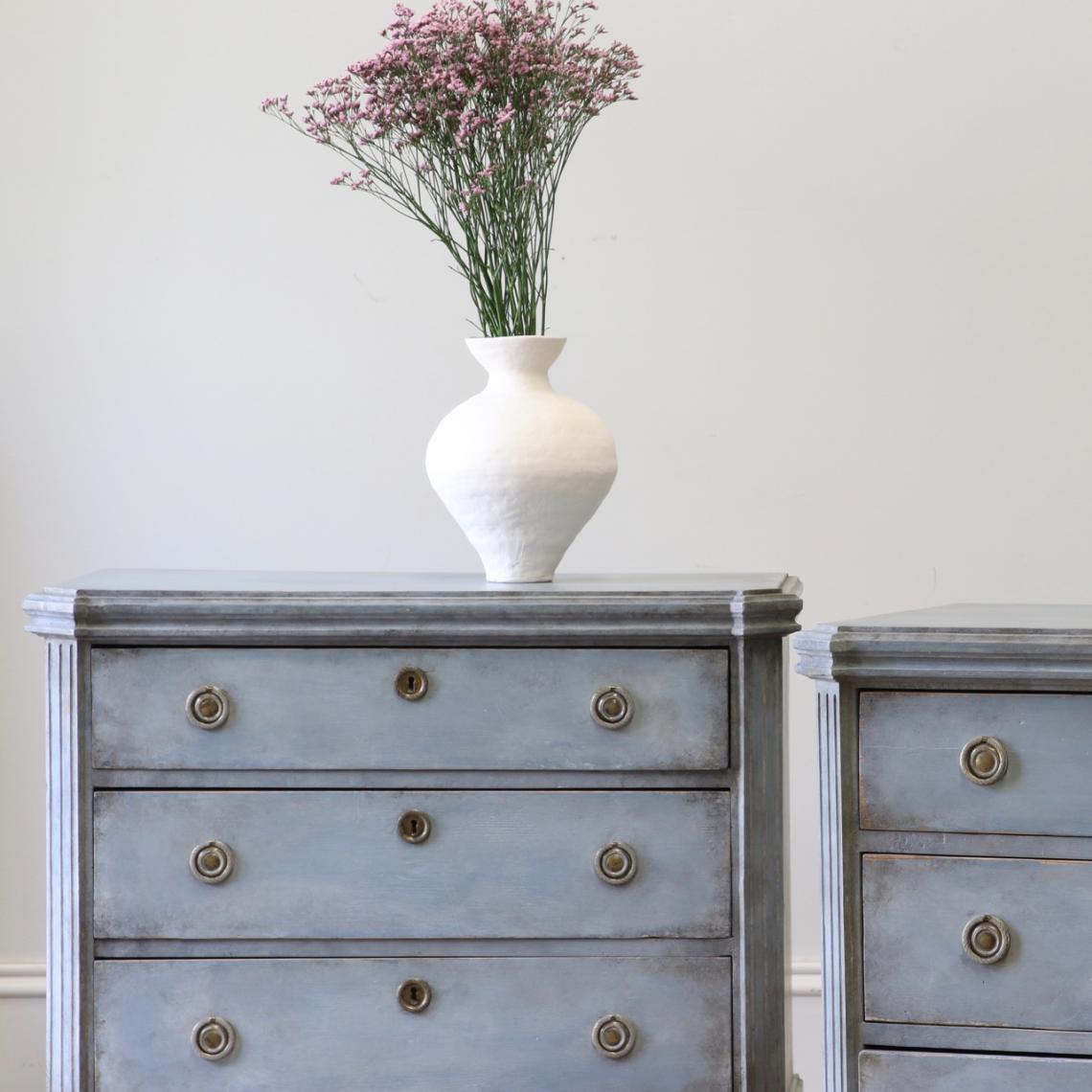 Pair of Nordic Blue Gustavian Chests