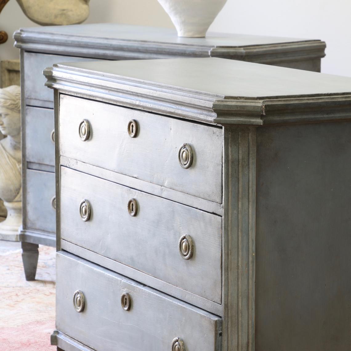 Pair of Nordic Blue Gustavian Chests