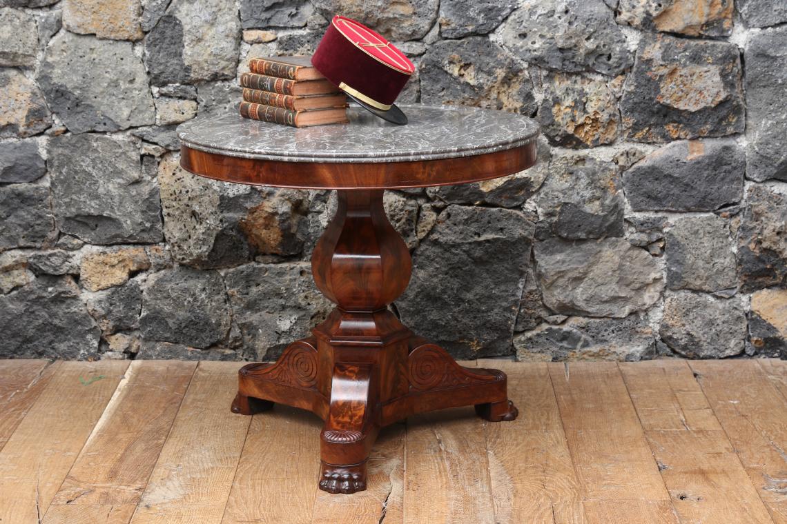 Gueridon Table with Black Fossil Stone Top