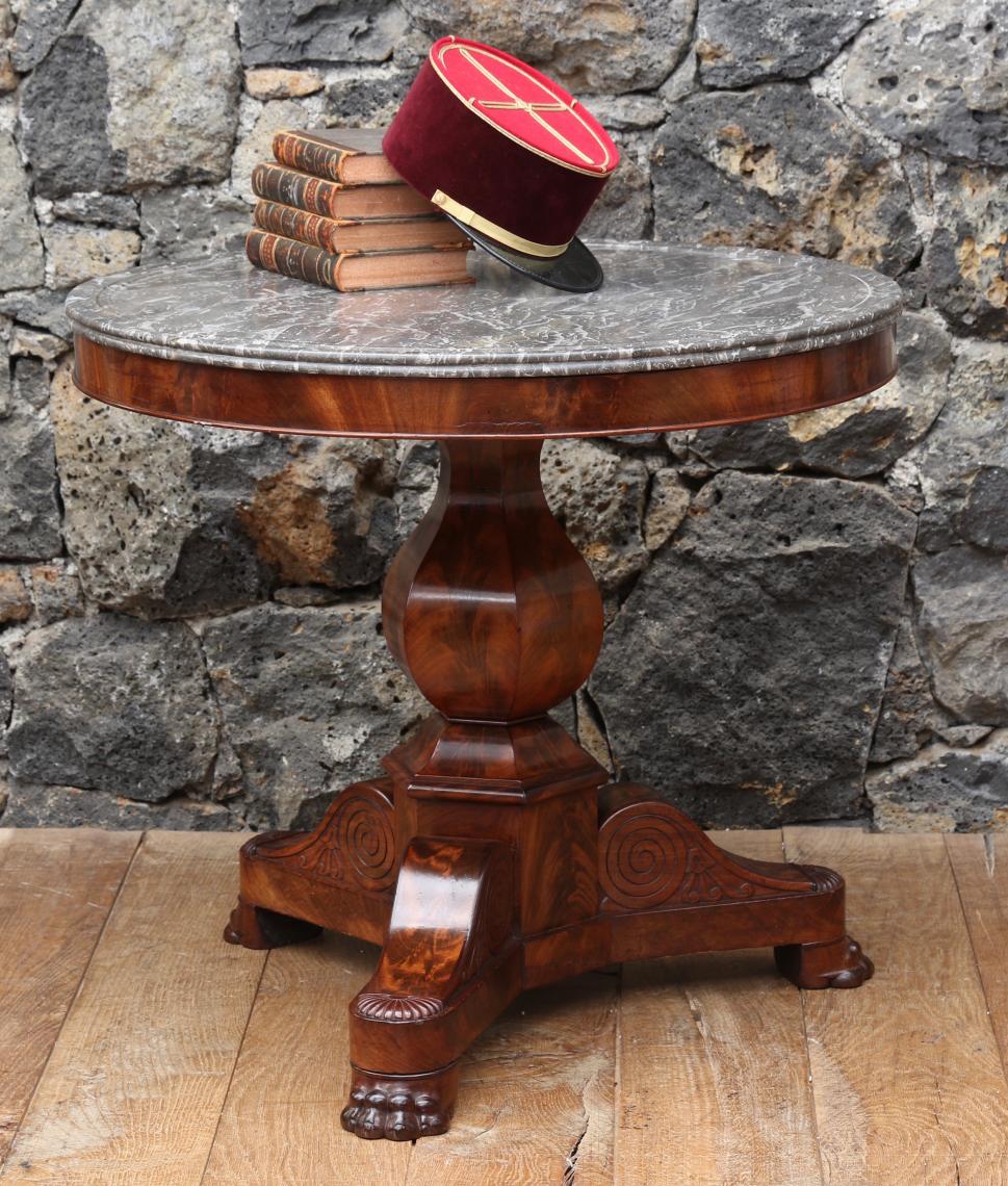 Gueridon Table with Black Fossil Stone Top