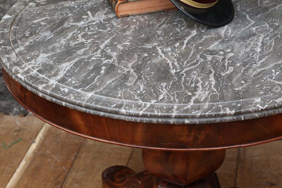 Gueridon Table with Black Fossil Stone Top