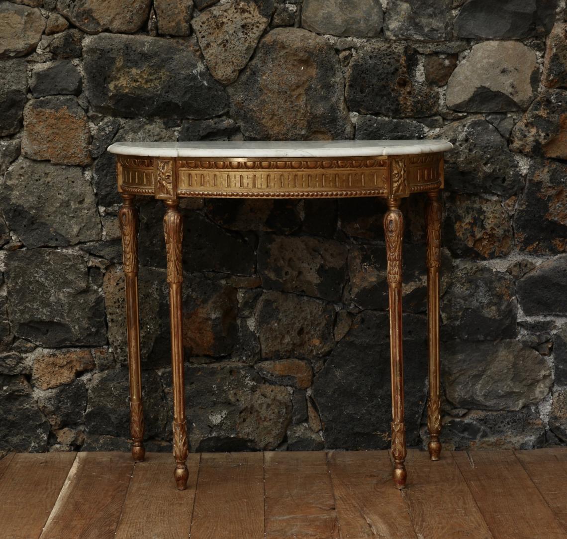 Large Gilt Console with Carrara Marble Top