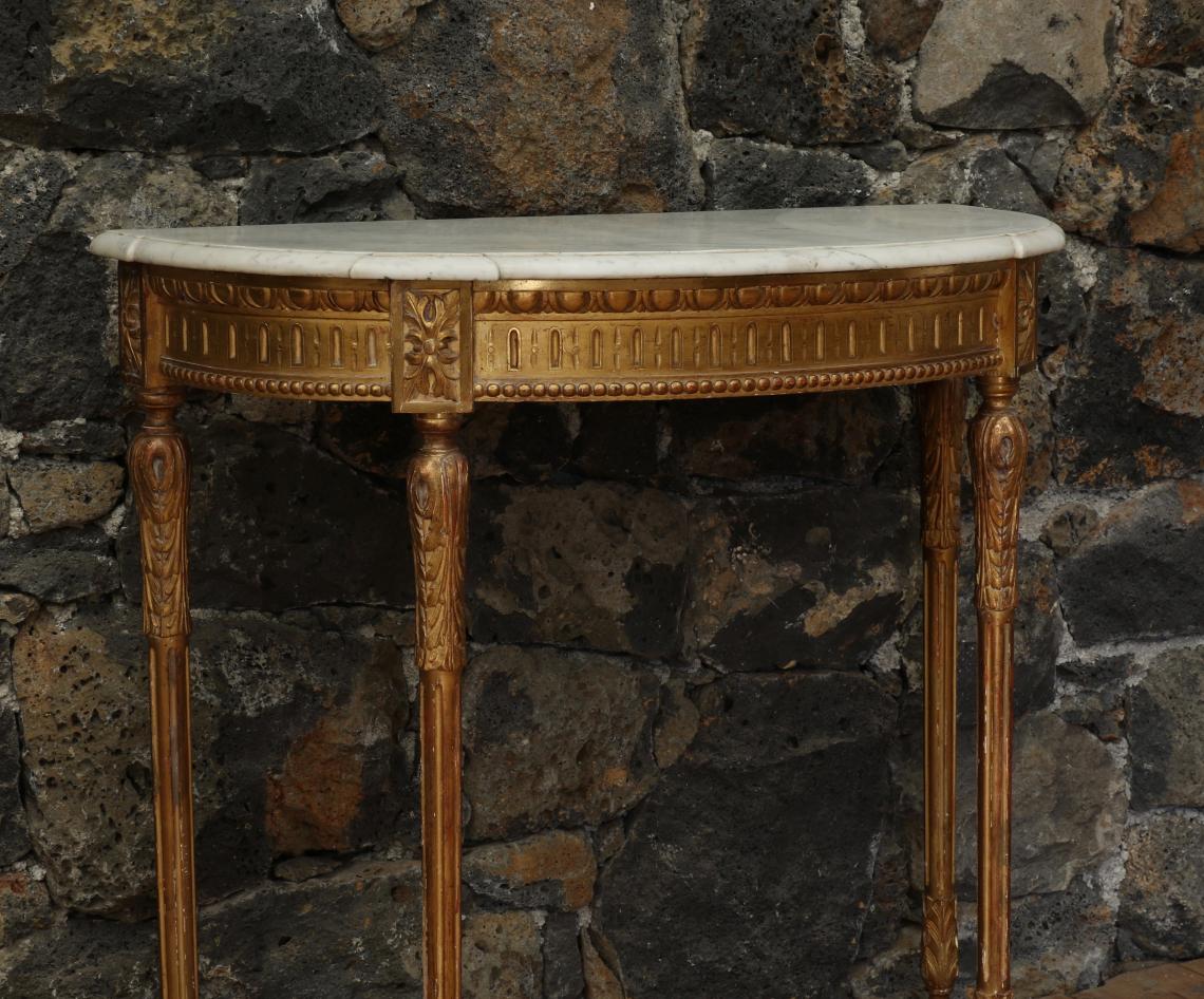 Large Gilt Console with Carrara Marble Top