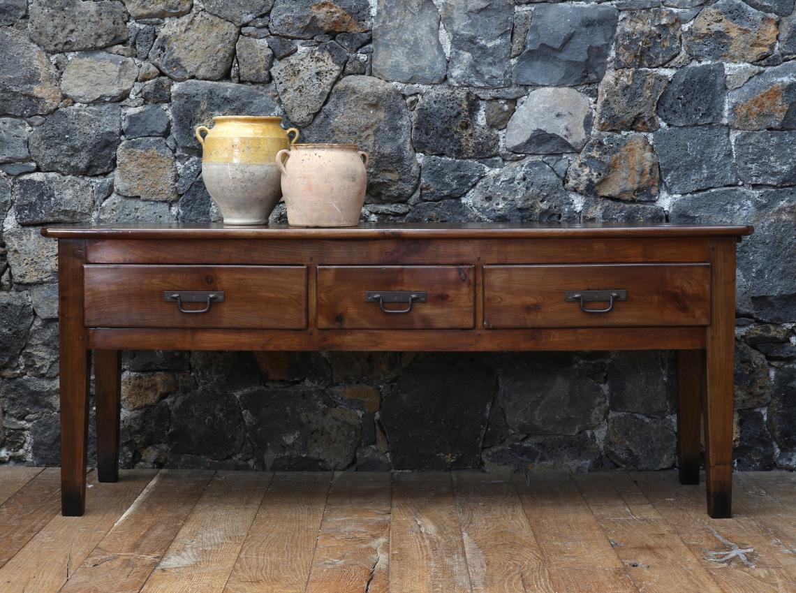 18th Century Three Drawer Side Table with Original Iron Handles