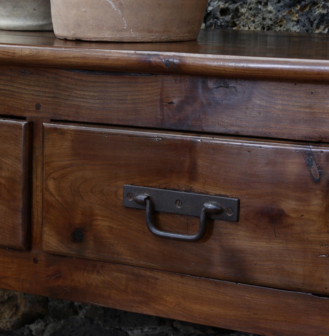 18th Century Three Drawer Side Table with Original Iron Handles