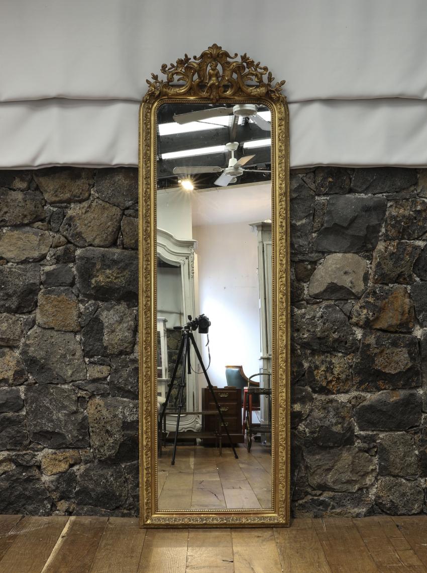 Tall Crested Gilt Mirror