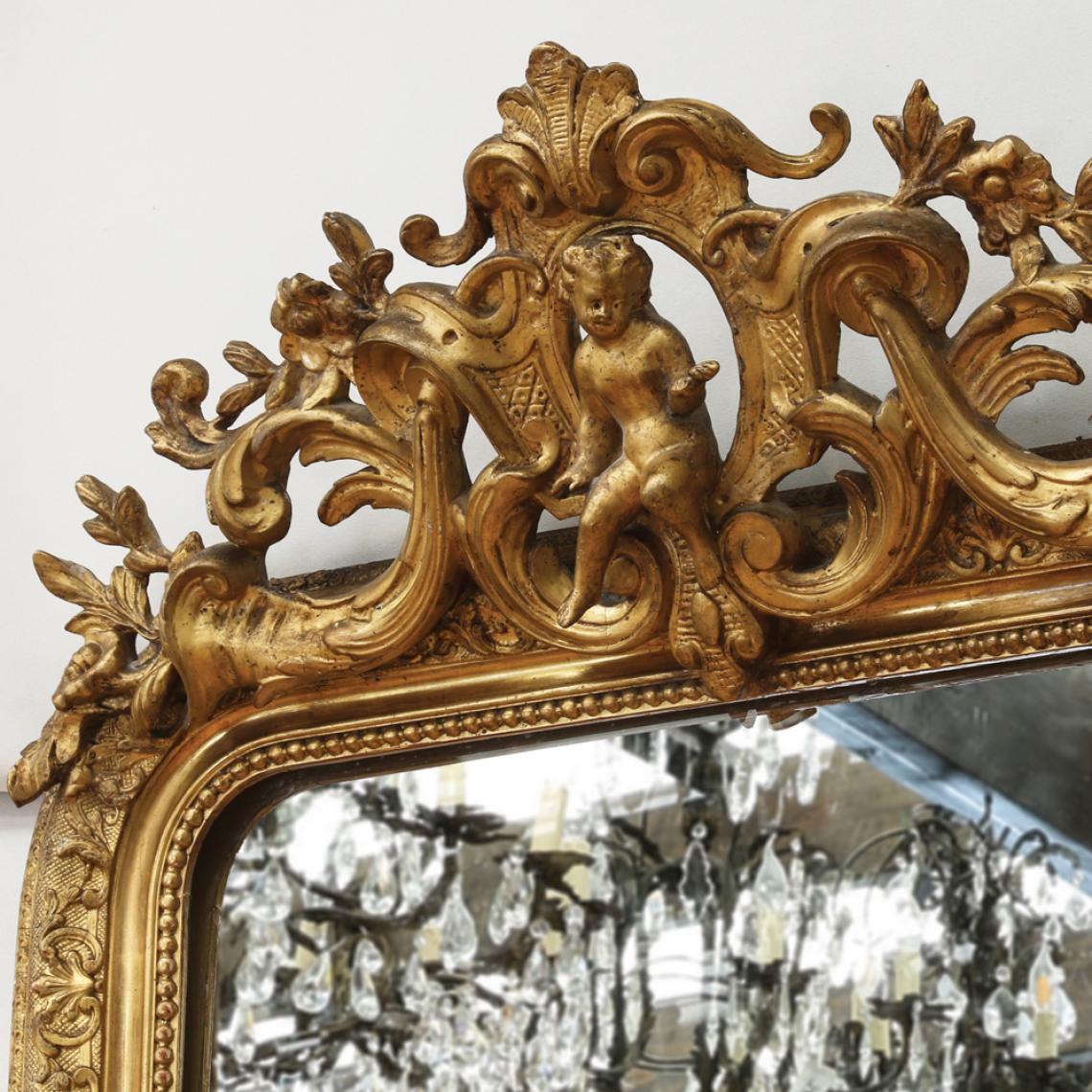 Tall Crested Gilt Mirror