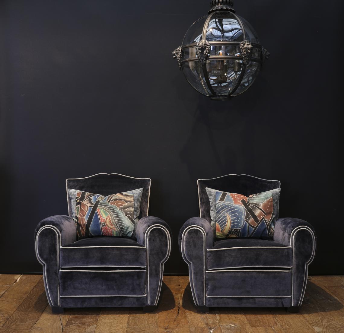 A Pair of Blue 1920s French Club Chairs