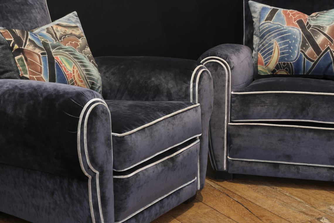 A Pair of Blue 1920s French Club Chairs