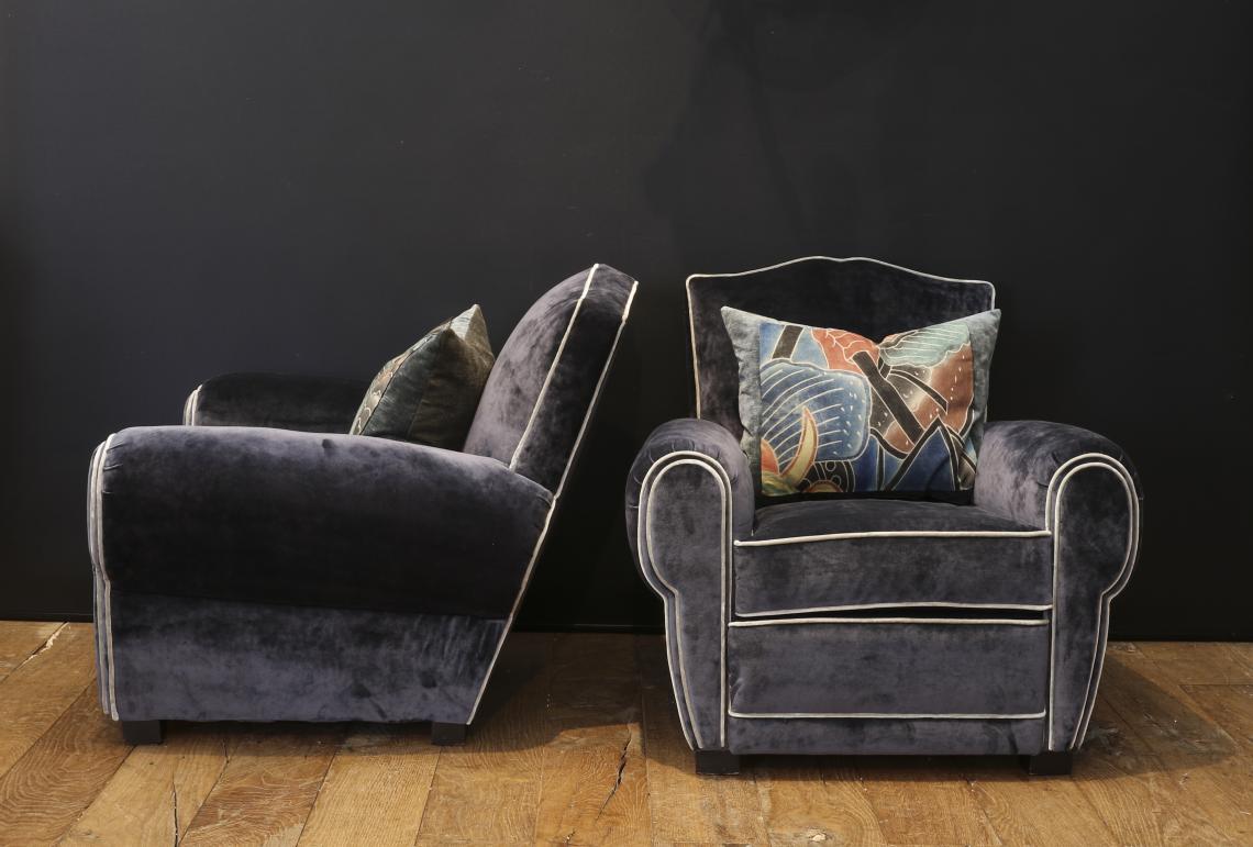 A Pair of Blue 1920s French Club Chairs