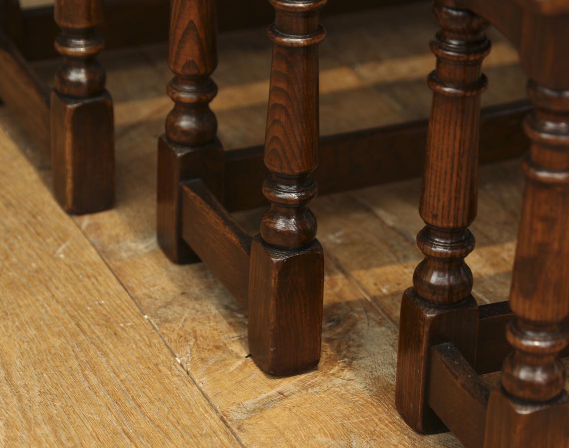 English Oak Nest of Three Tables with Turned Legs