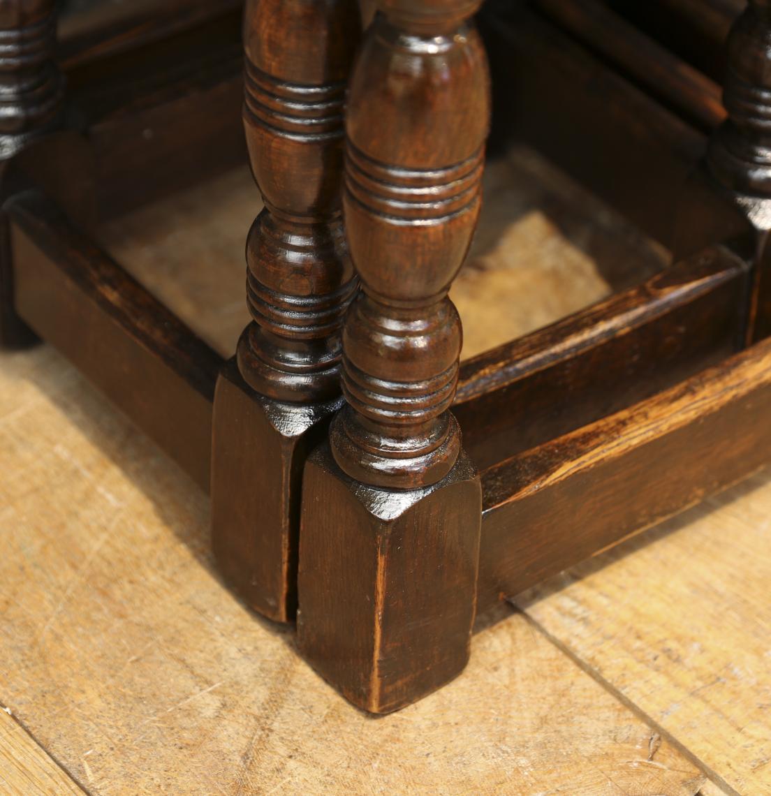 Jacobean-style English Oak Nest of Three Stools