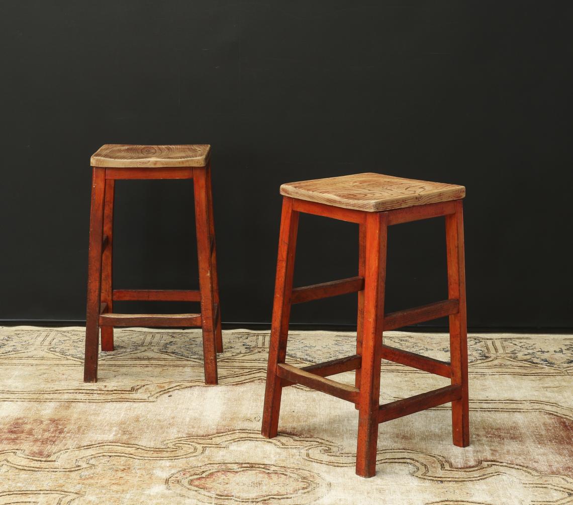 Pair of Red Wooden Stools