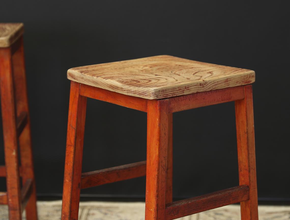 Pair of Red Wooden Stools