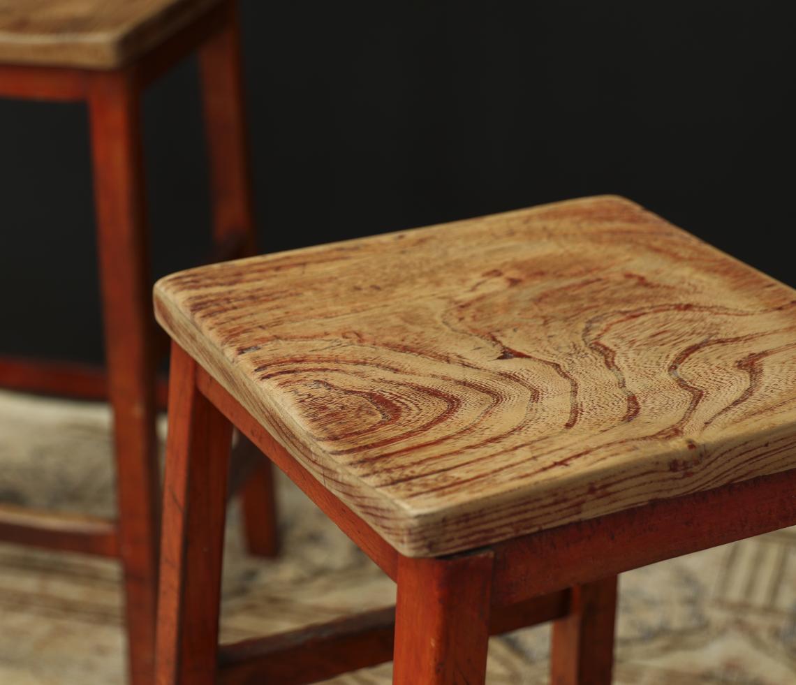 Pair of Red Wooden Stools