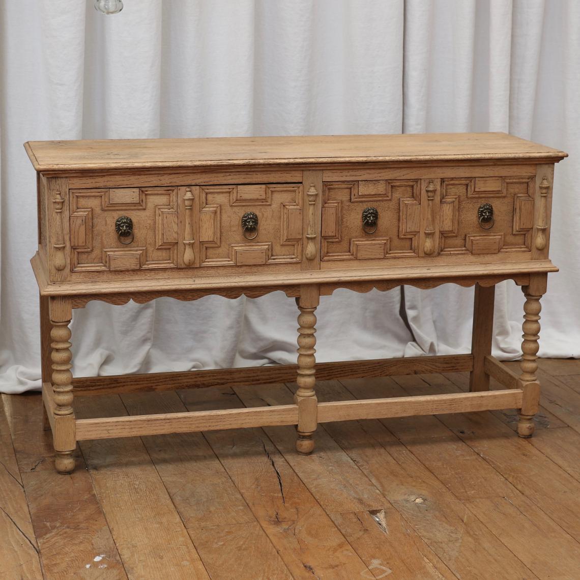 Bleached Jacobean two drawers side table 