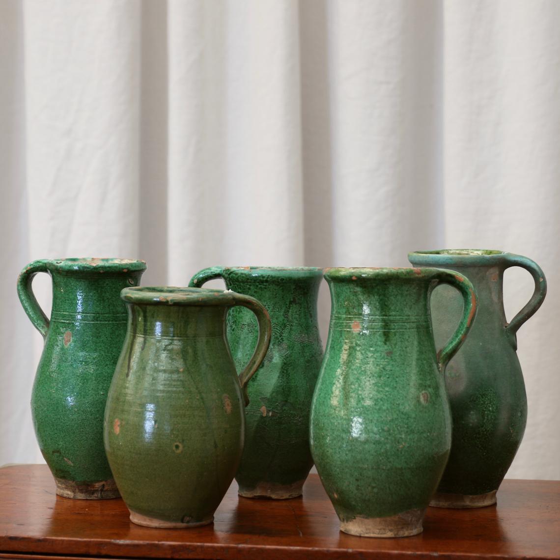 French Green Faience Jugs