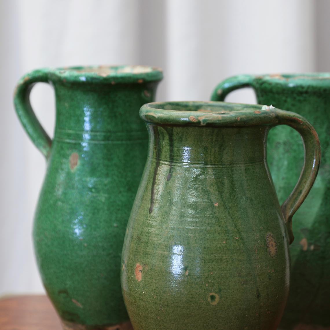 French Green Faience Jugs