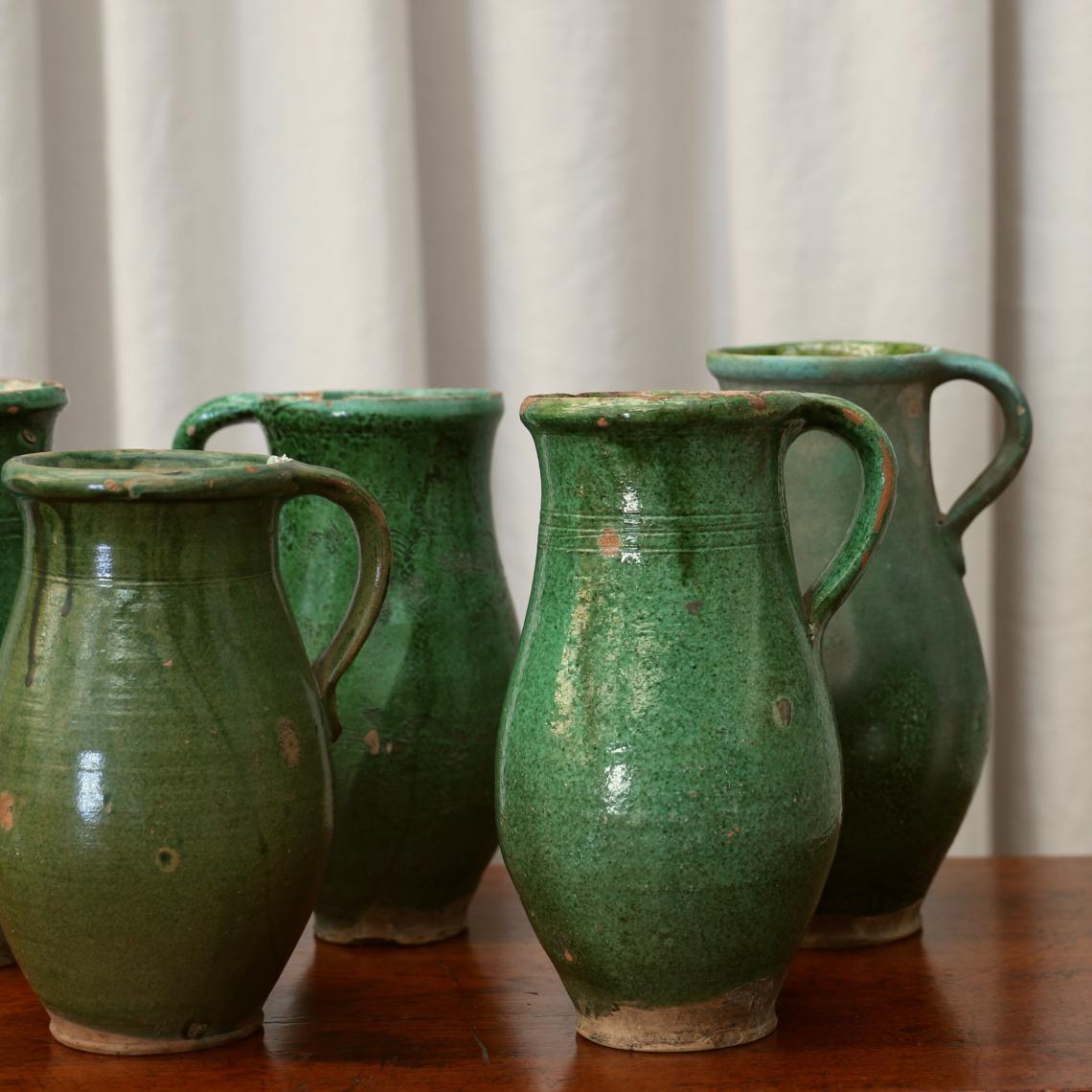 French Green Faience Jugs