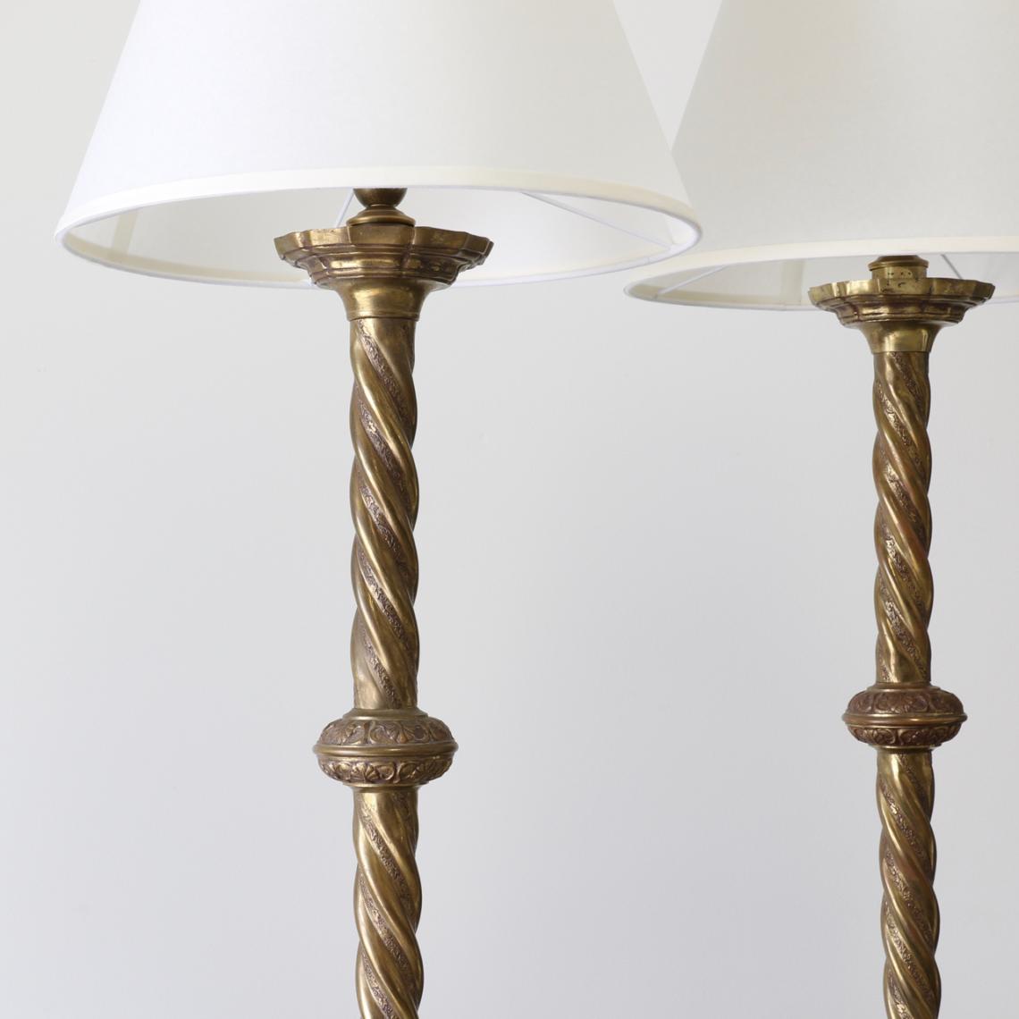 Pair of Baroque Style Brass Lamp Stands