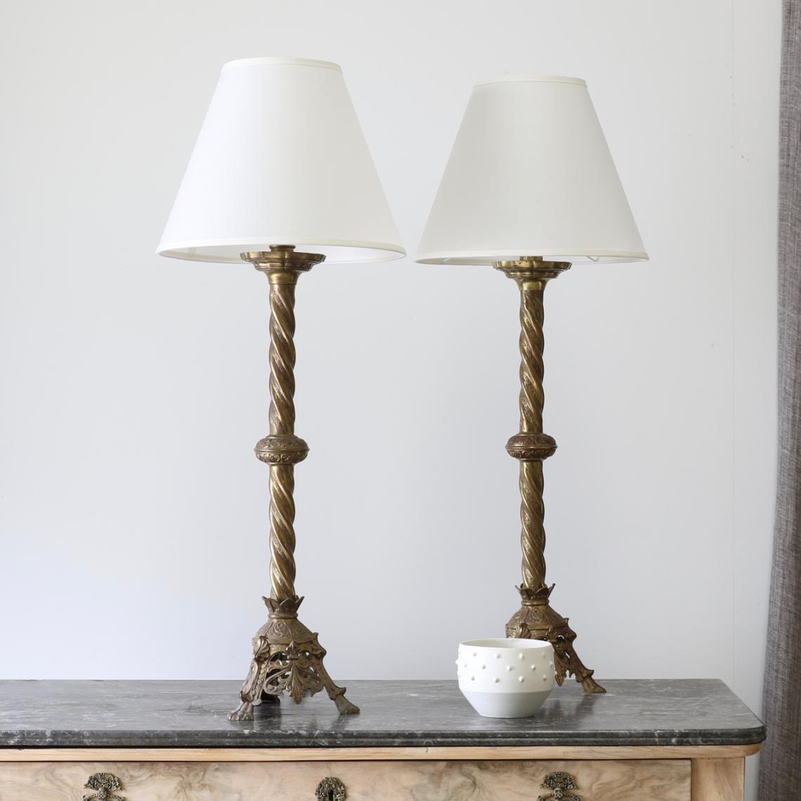 Pair of Baroque Style Brass Lamp Stands