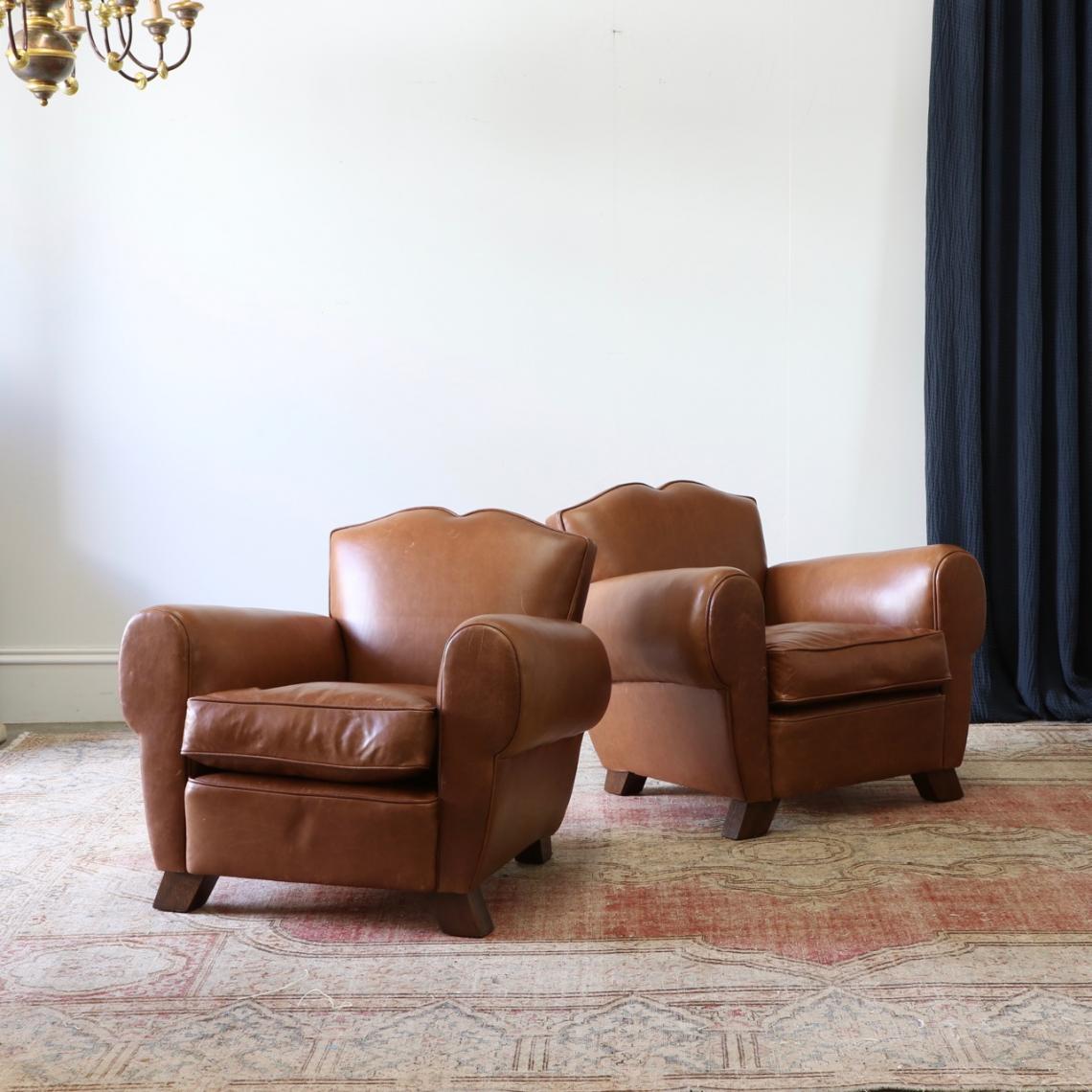 Pair of Leather Armchairs// JS Editions