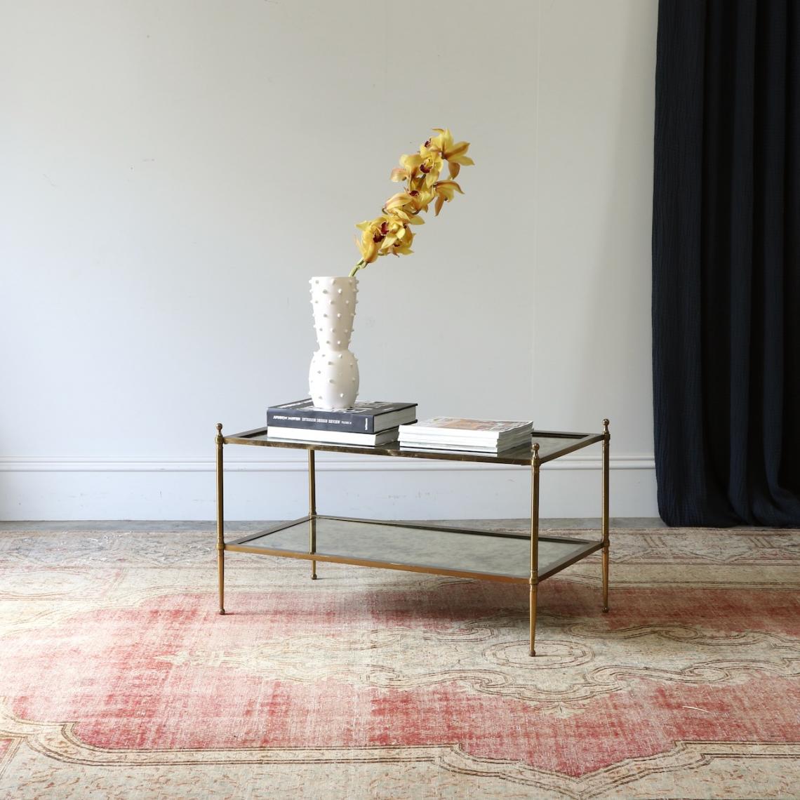 Brass Coffee Table with Mirrored Glass