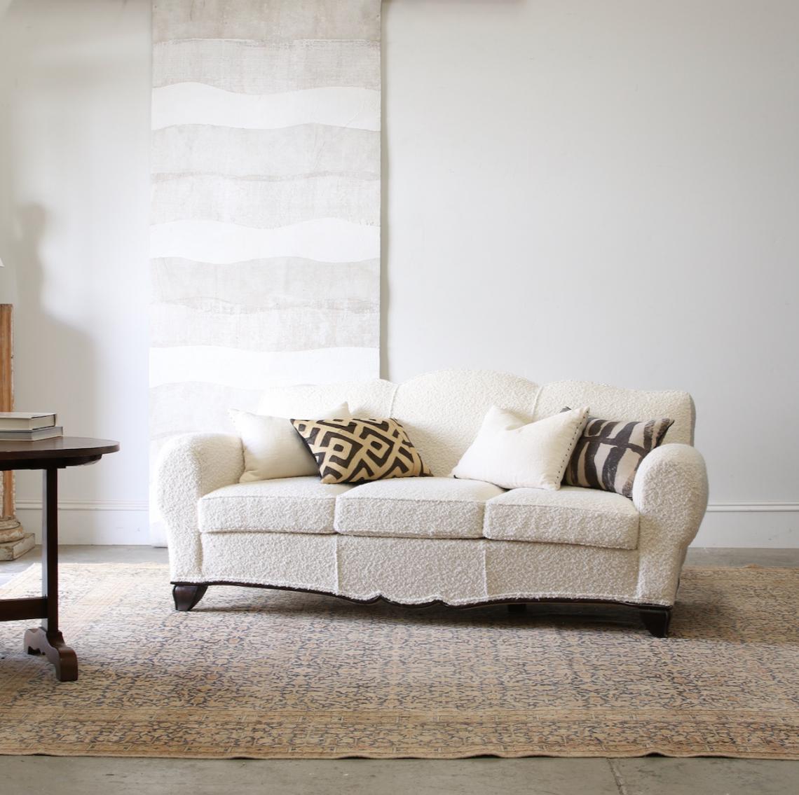 Camel Back Sofa in Cream Bouclé