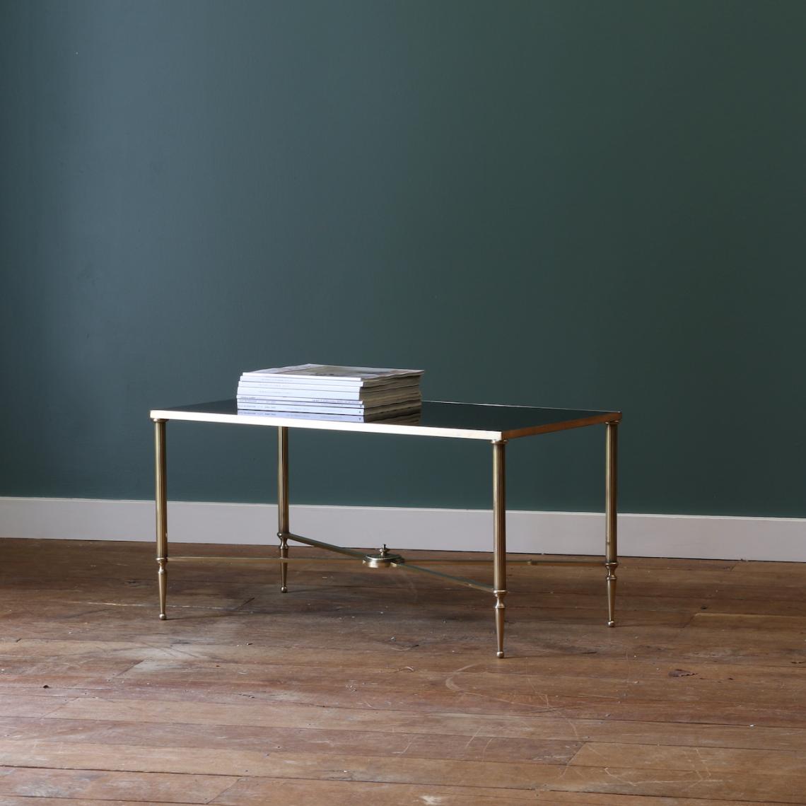 Brass Coffee Table with Black Glass