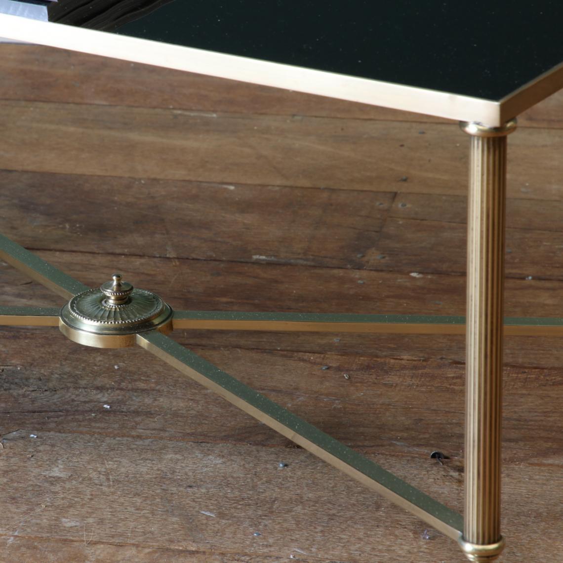 Brass Coffee Table with Black Glass