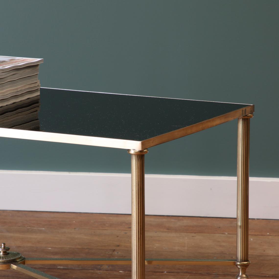 Brass Coffee Table with Black Glass