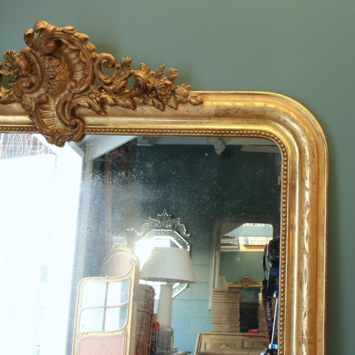 French Gilt Mirror with Crest