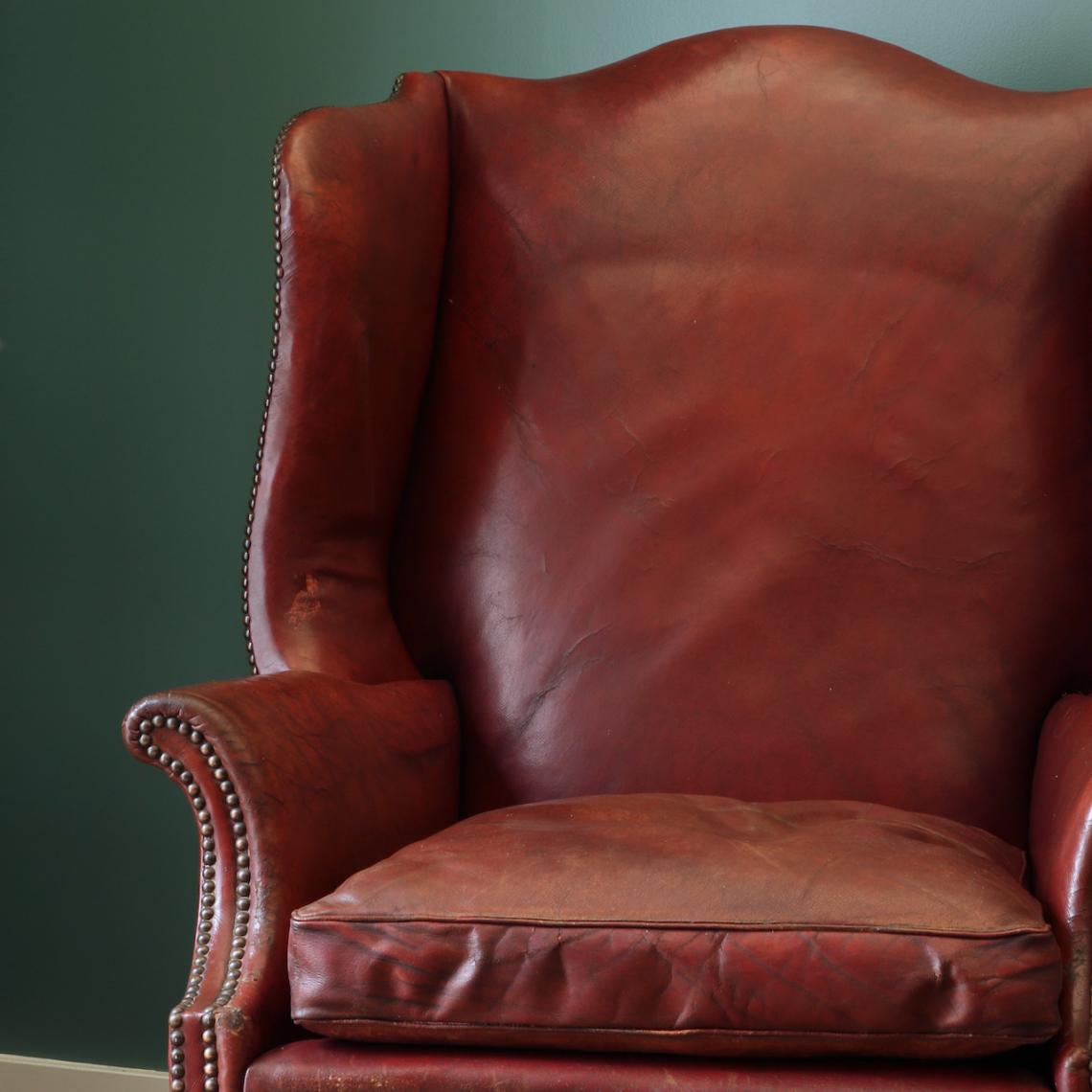 A Good English Leather Wingback Armchair