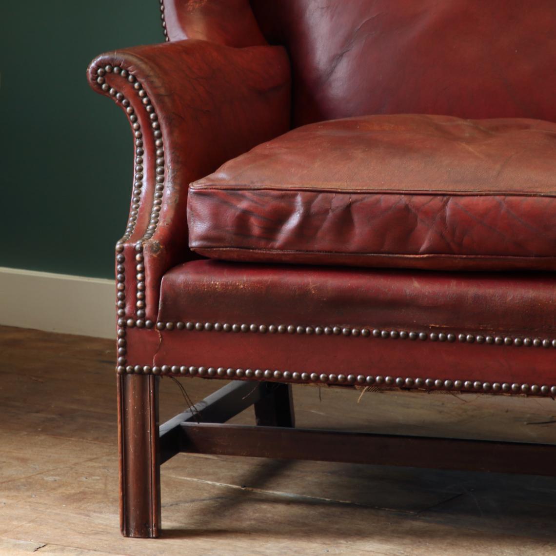 A Good English Leather Wingback Armchair