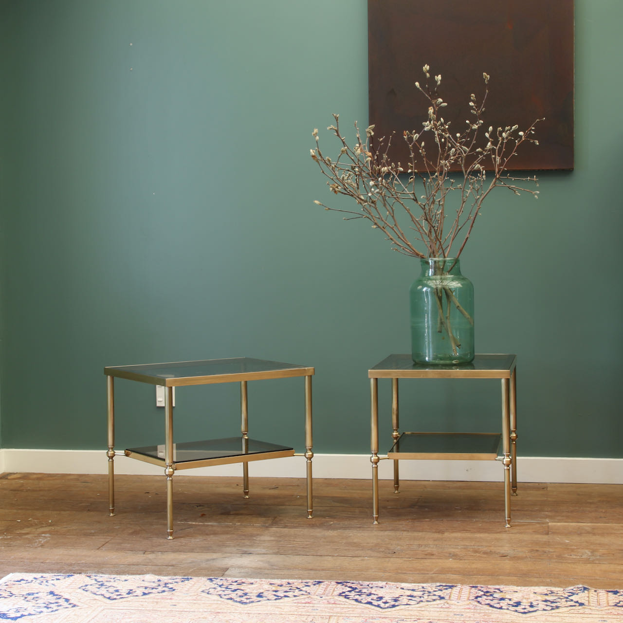 Pair of Glass and Brass Side Tables