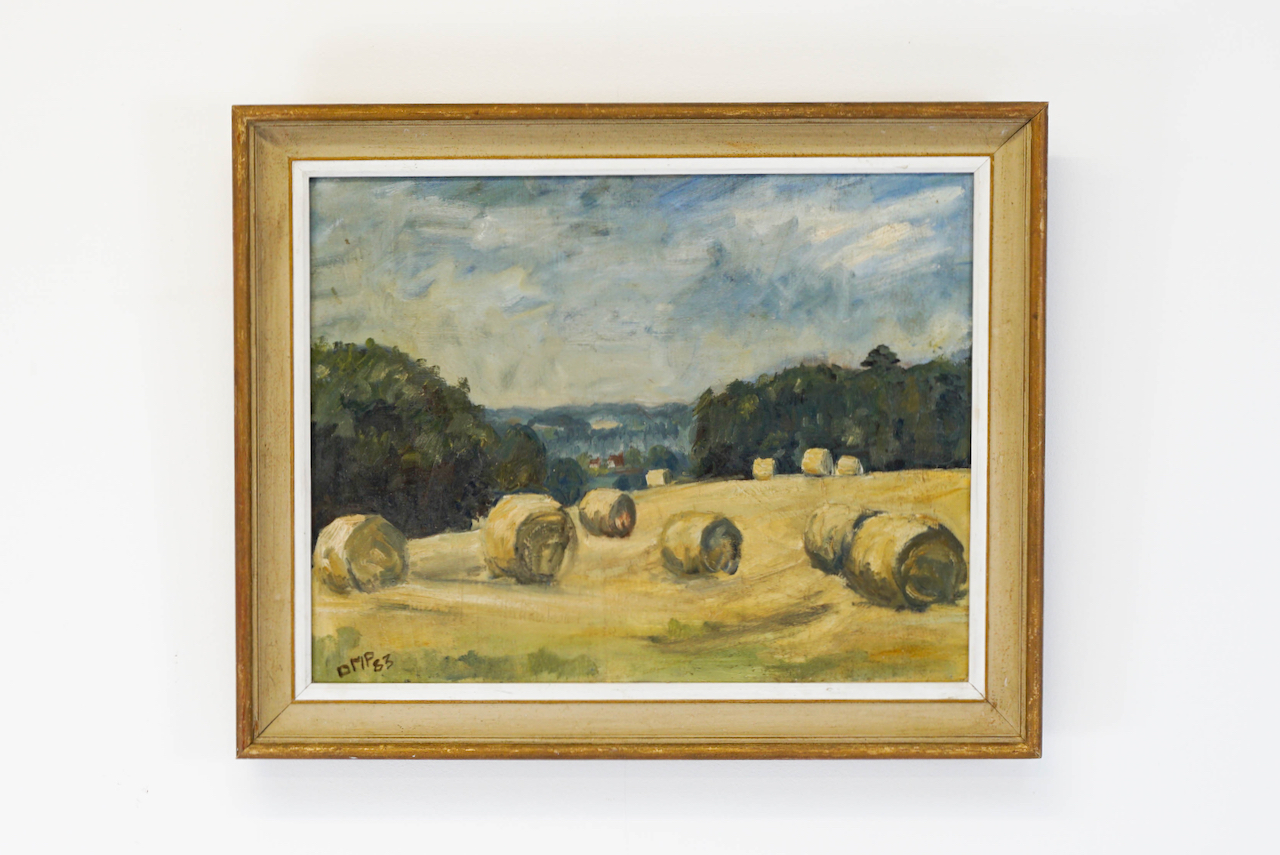 Oil Painting of Hay-Covered Field