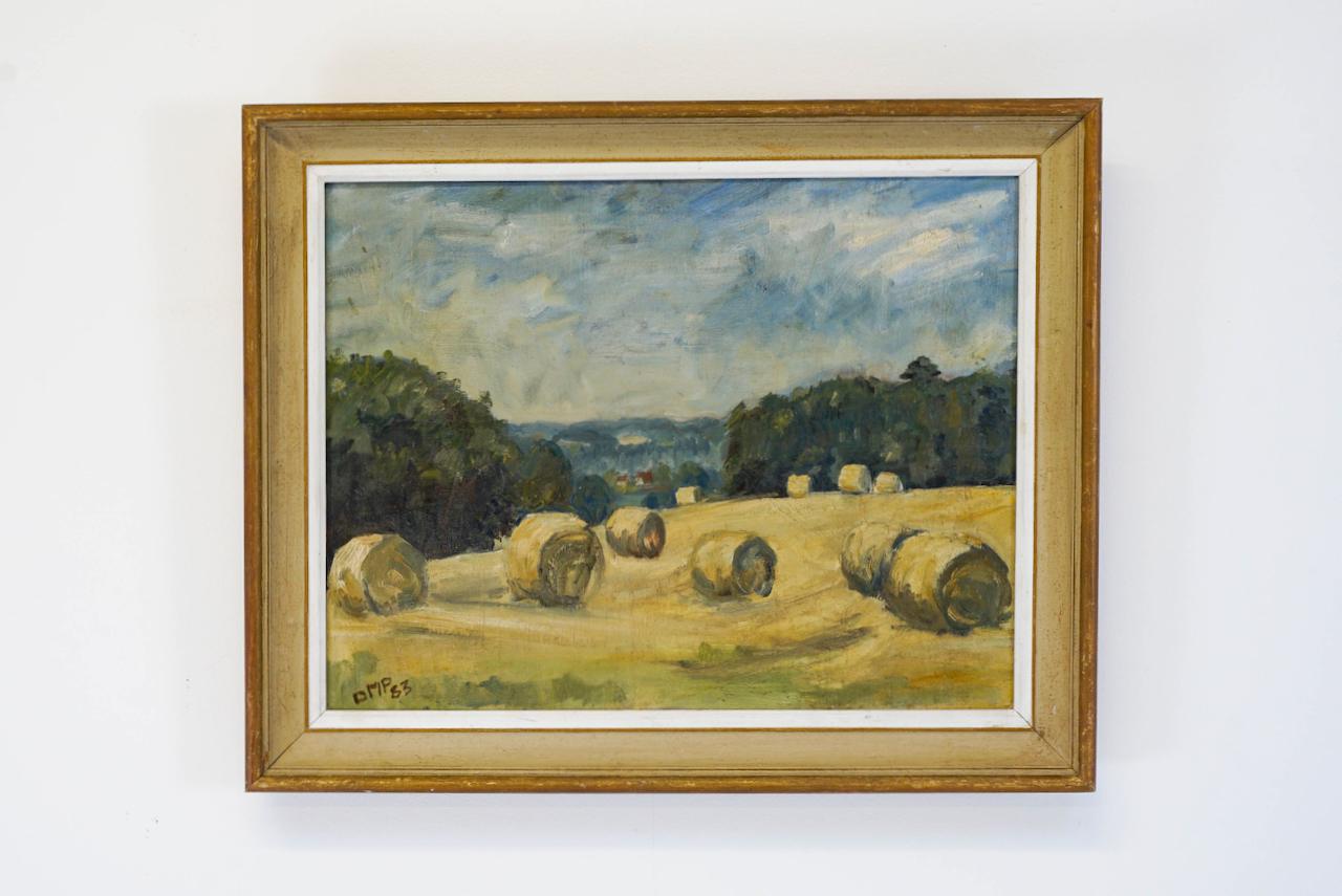 Oil Painting of Hay-Covered Field