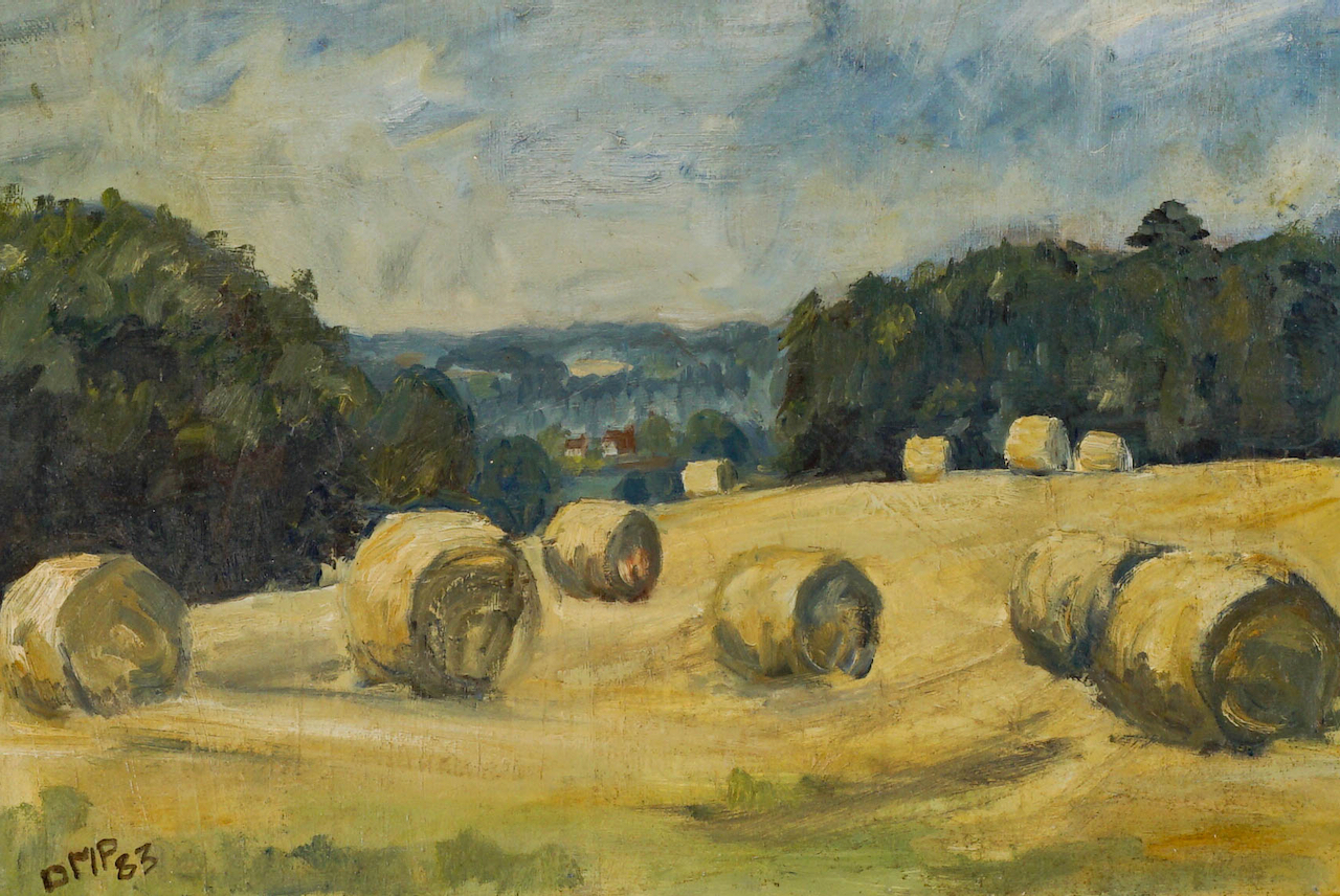 Oil Painting of Hay-Covered Field