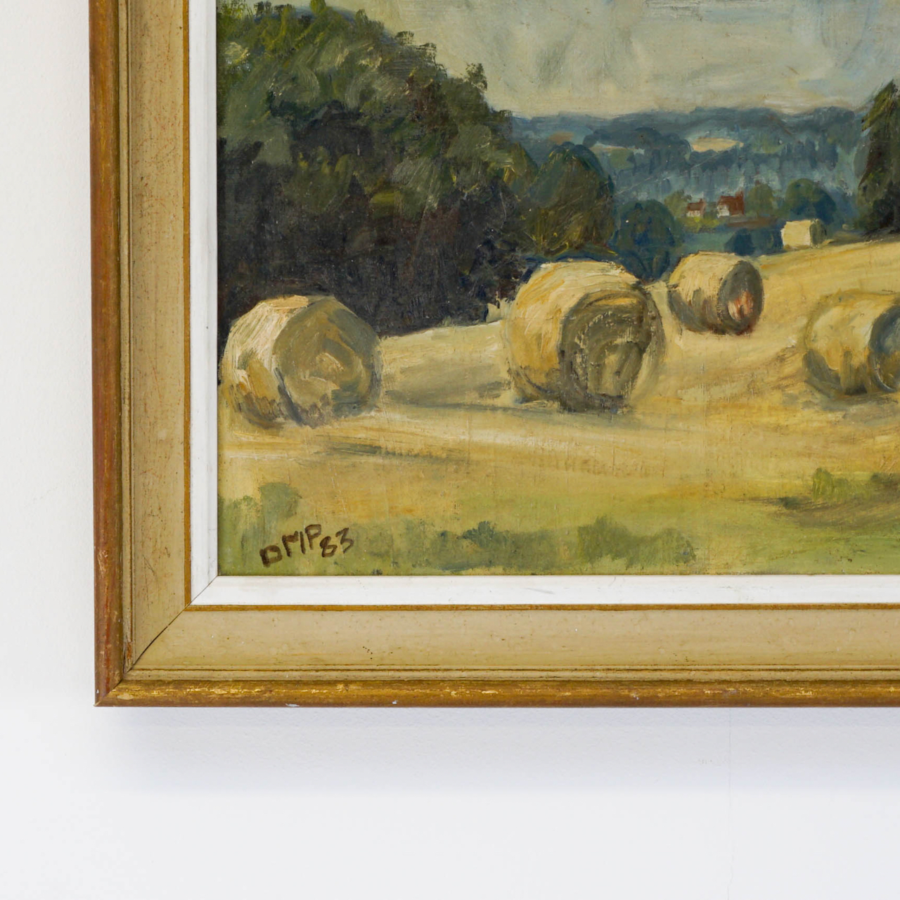 Oil Painting of Hay-Covered Field