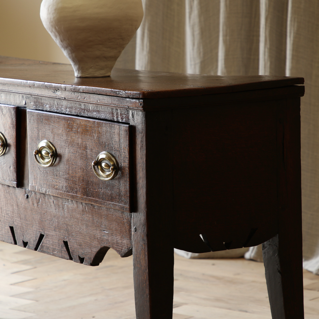 A Three Drawer English Oak Side Table