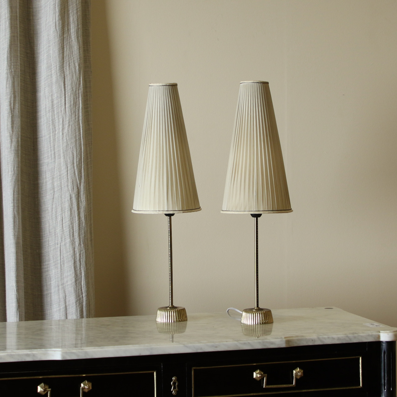 Pair of French Lamps with Pleated Shades