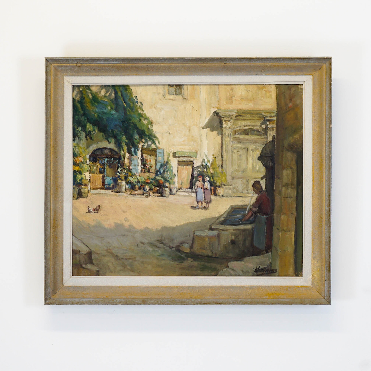 Village Scene / Oil on Canvas