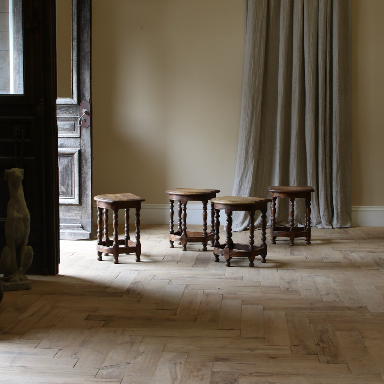 Oak Bow Fronted Stools