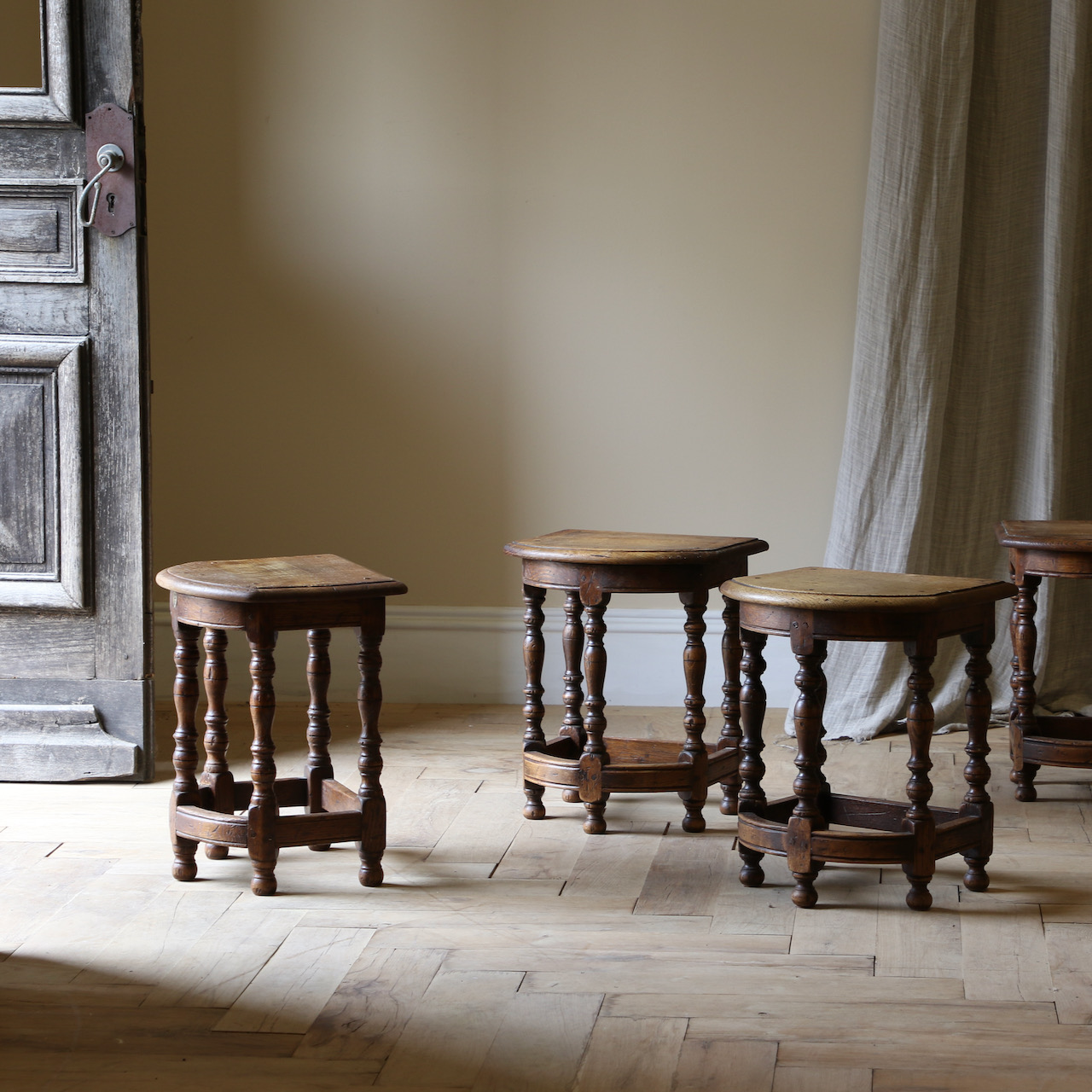 Oak Bow Fronted Stools